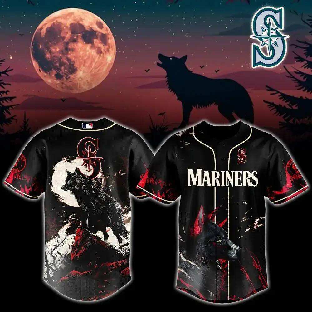 Limited Edition Mariners Wolf Moon Baseball Jersey - Unleash Your Wild Side Image