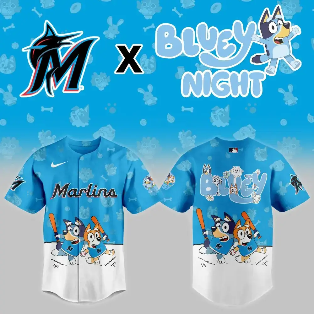 Limited Edition Marlins X Bluey Night Kids Jersey - Perfect For Young Fans! Image