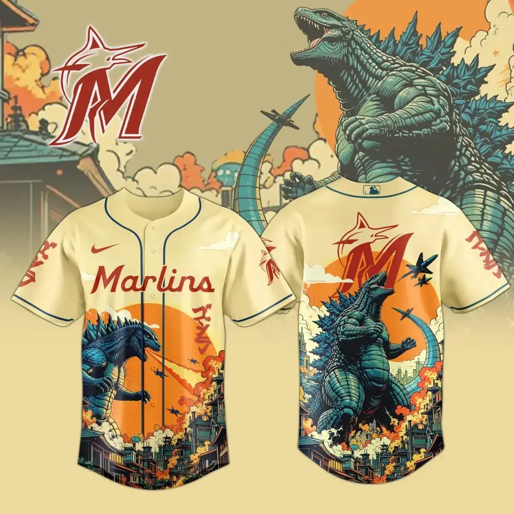 Limited Edition Marlins X Kaiju Baseball Jersey - Bold Graphic Design For Fans Image