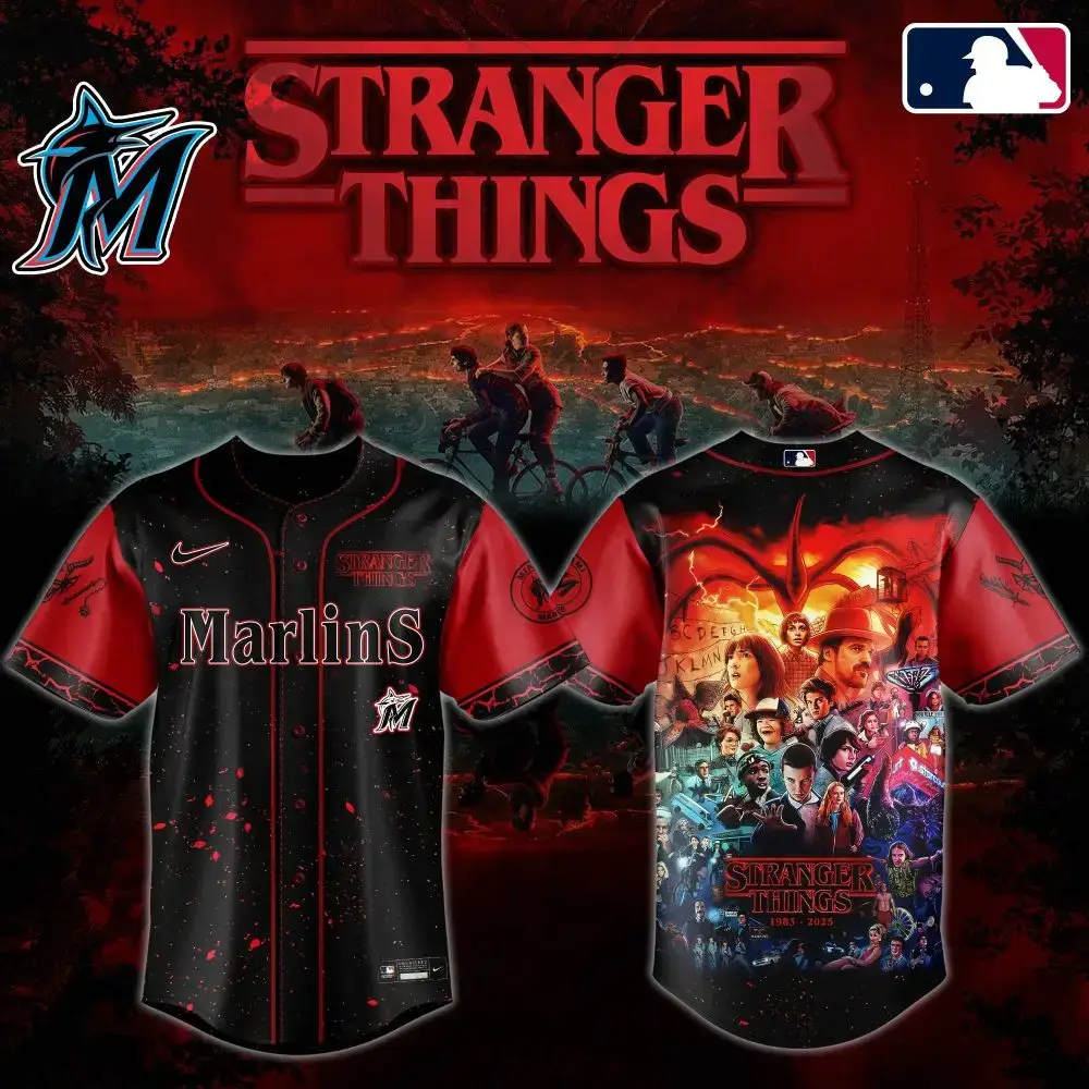 Limited Edition Marlins X Stranger Things Jersey - Official Mlb Gear, Unique Design! Image