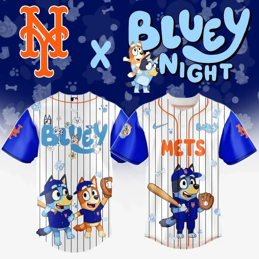Limited Edition Mets X Bluey Kids' Baseball Jersey - Perfect For Young Fans! Image