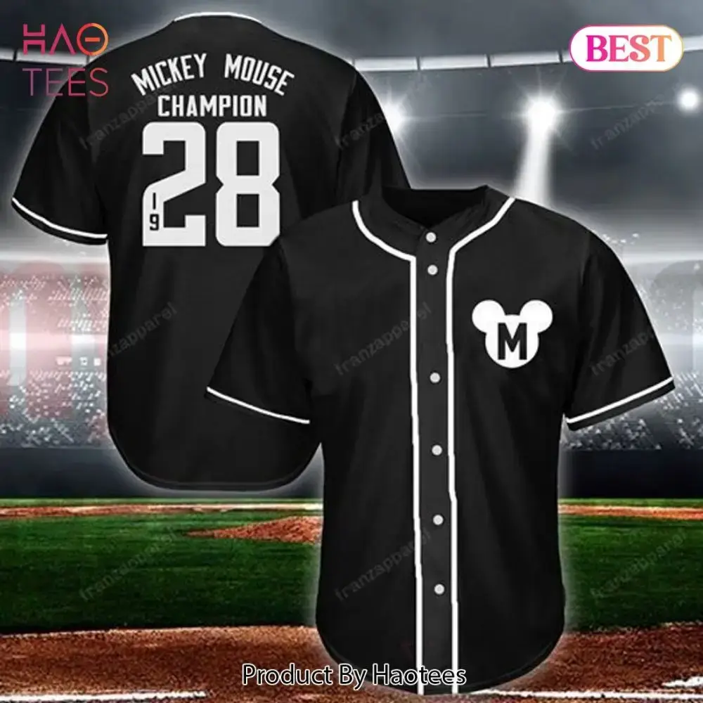 Limited Edition Mickey Mouse Champion Jersey - Stylish Black Baseball Shirt Image