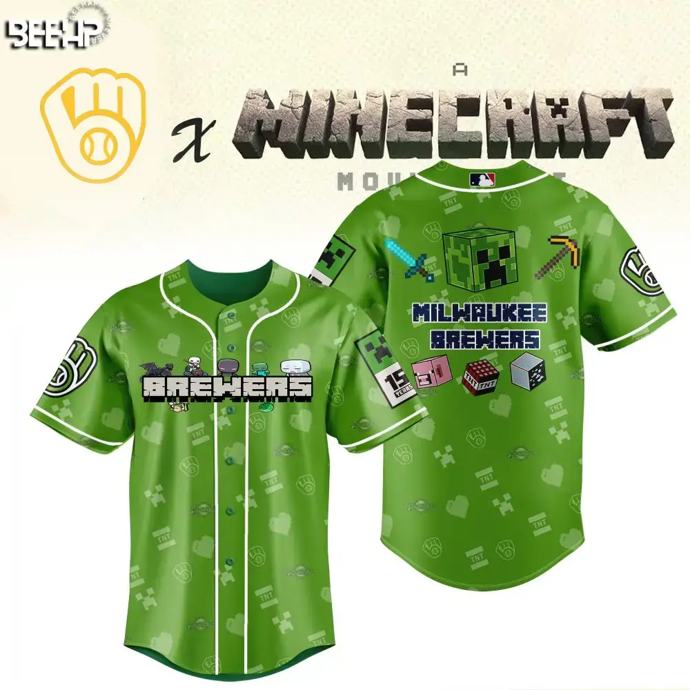 Limited Edition Milwaukee Brewers X Minecraft Jersey - Perfect For Gamers & Fans! Image