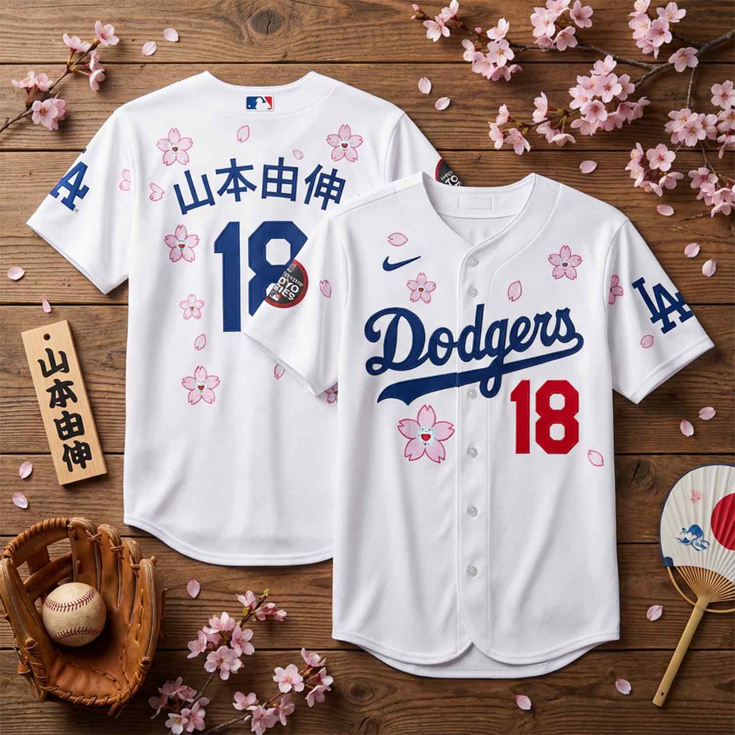 Limited Edition Mlb Tokyo Series Dodgers Jersey - Cherry Blossom Design Image