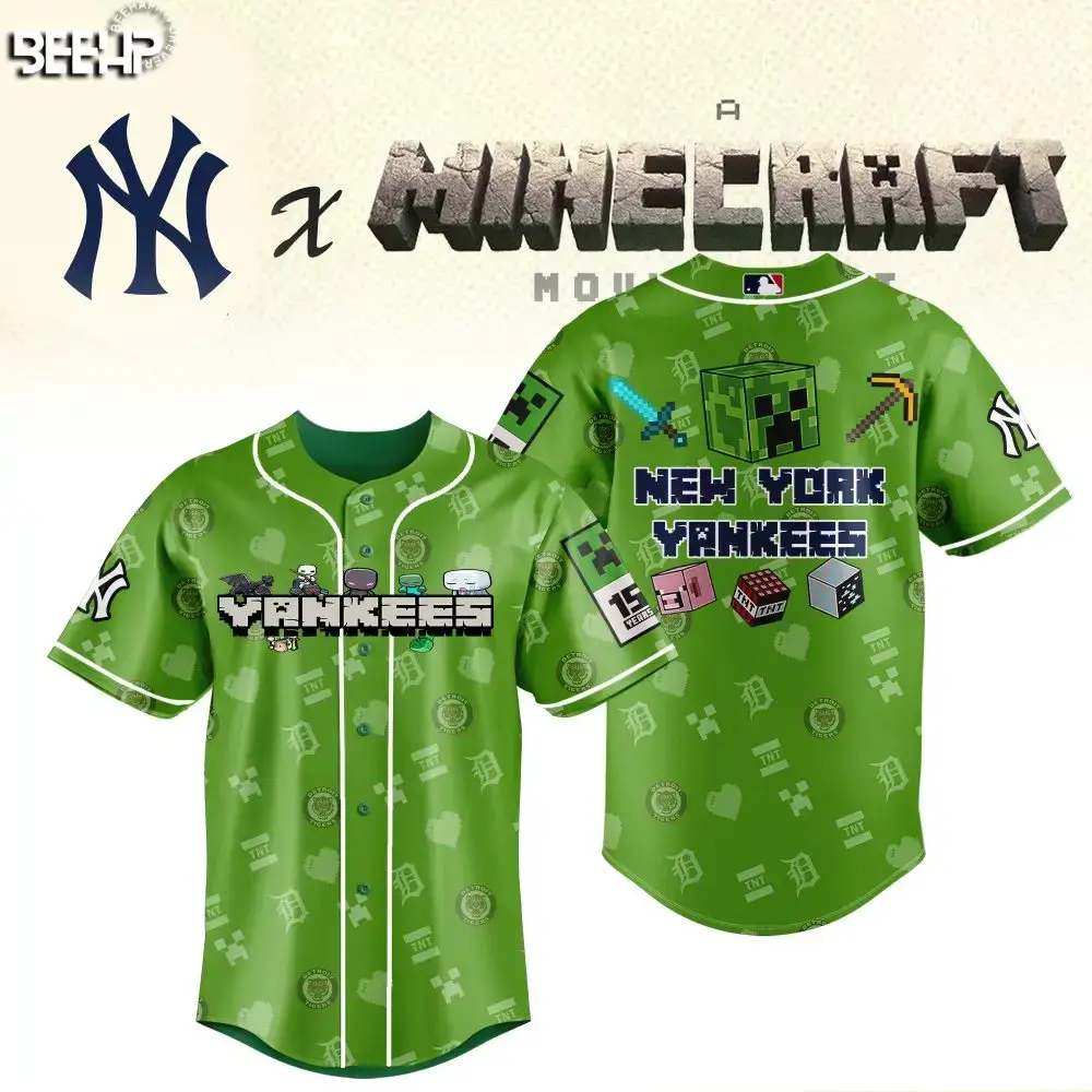Limited Edition New York Yankees X Minecraft Green Jersey - Perfect Gift For Gamers & Fans! Image