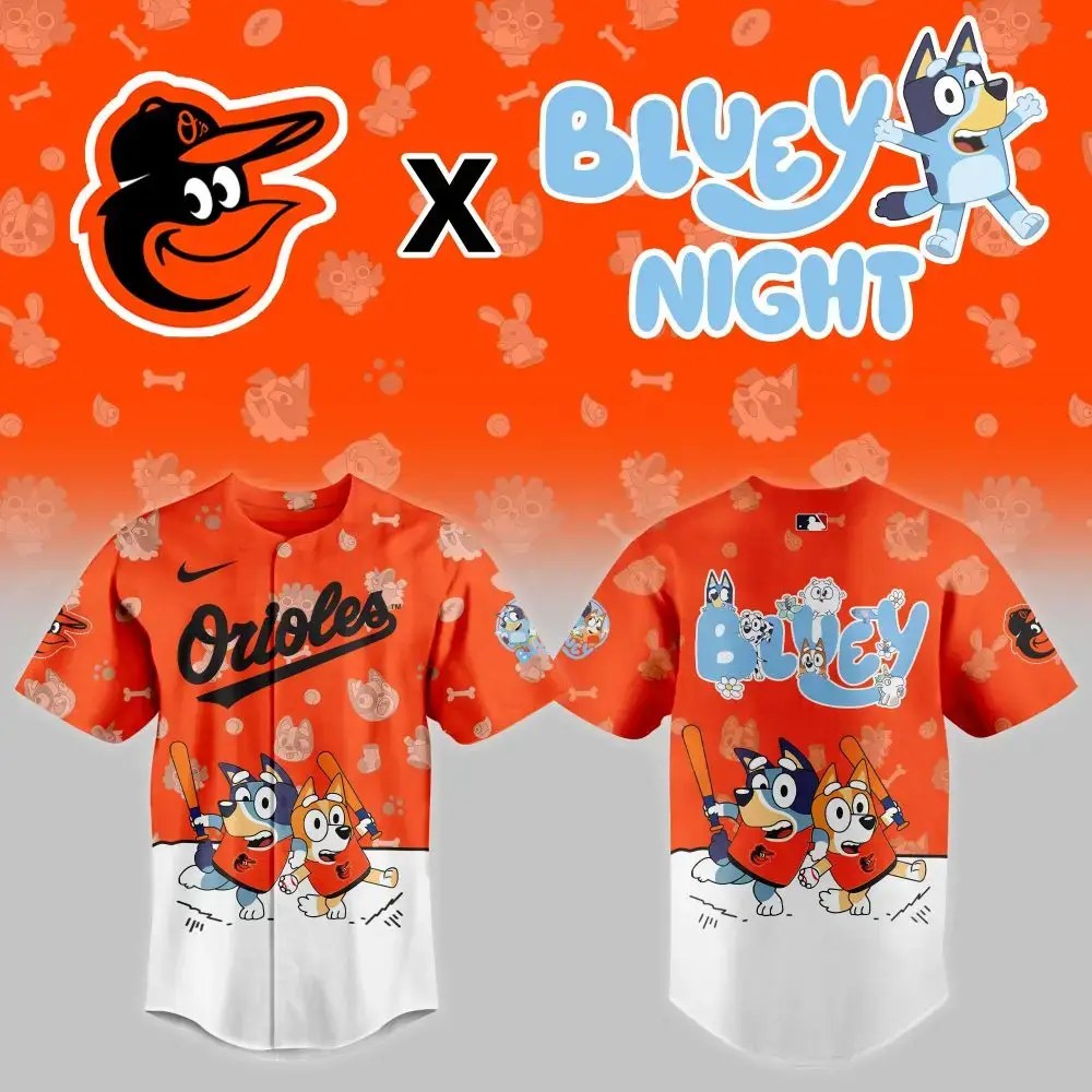 Limited Edition Orioles X Bluey Kids' Jersey - Vibrant Fun Sportswear! Image