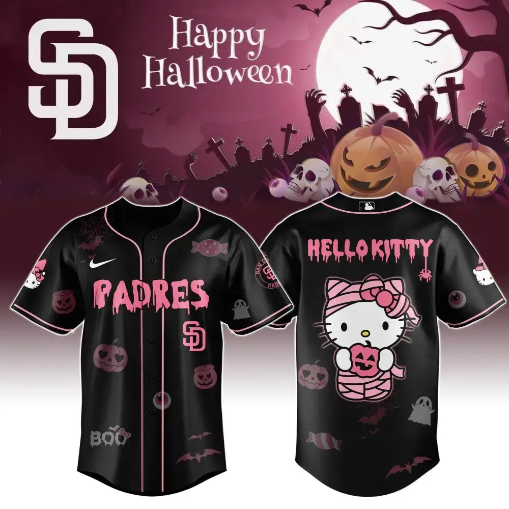 Limited Edition Padres Halloween Jersey - Hello Kitty Design, Perfect For Fans! Image