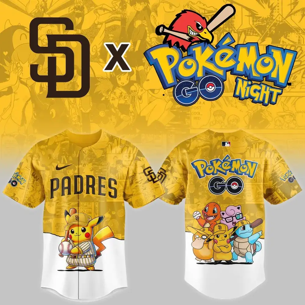 Limited Edition Padres X Pokémon Go Jersey – Pikachu & Friends Design, Perfect For Fans! Image