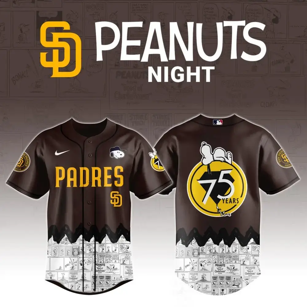 Limited Edition Peanuts Night Padres Jersey – Celebrate 75 Years Of Snoopy & Baseball! Image