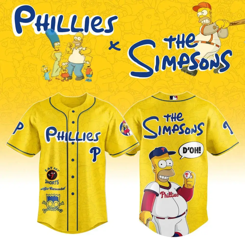 Limited Edition Phillies X Simpsons Jersey – Homer & Bart Fan Gear, Perfect Gift! Image