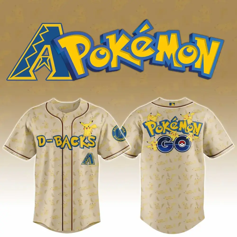 Limited Edition Pokémon Go D-Backs Baseball Jersey - Pikachu Design, Perfect For Fans! Image