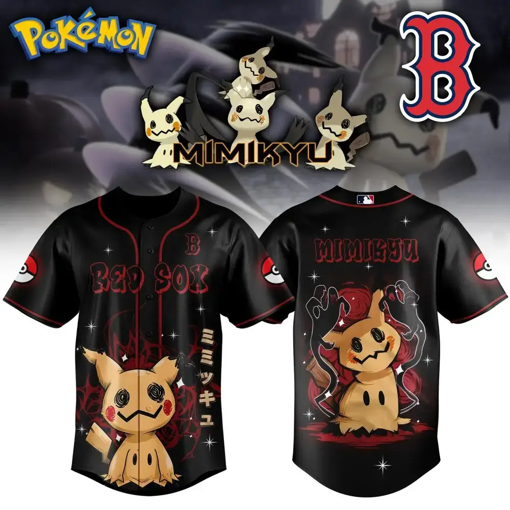 Limited Edition Pokémon Mimikyu Red Sox Baseball Jersey – Unleash Your Style! Image