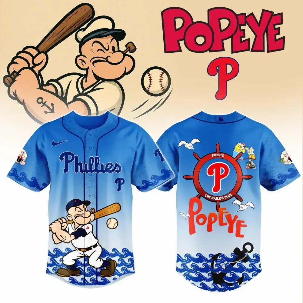 Limited Edition Popeye Baseball Jersey - Phillies Theme, Perfect For Fans! Image