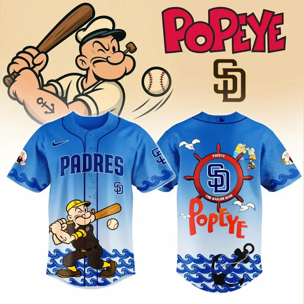 Limited Edition Popeye X Padres Baseball Jersey – Official Team Gear! Image
