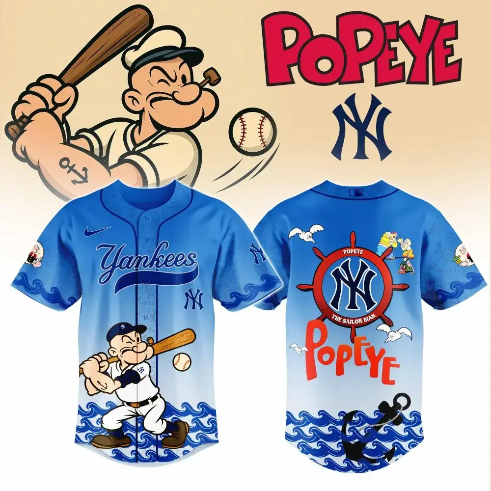 Limited Edition Popeye Yankees Baseball Jersey - Bold Blue Design For Fans Image