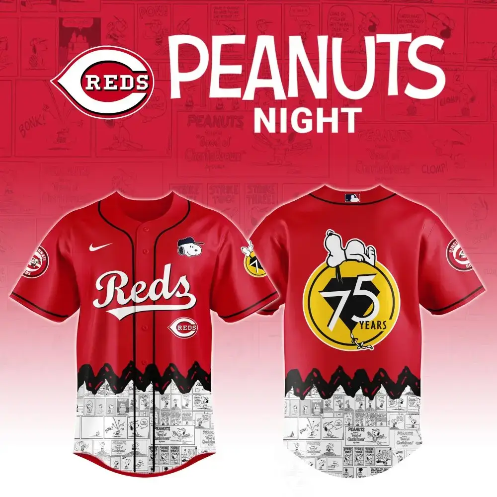 Limited Edition Reds Peanuts Night Jersey - Celebrate 75 Years With Snoopy & Friends! Image