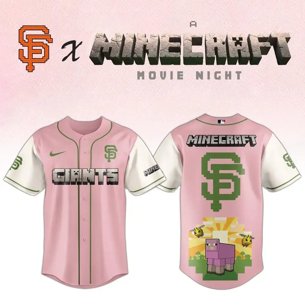 Limited Edition Sf Giants X Minecraft Jersey - Pink, Unisex, Perfect For Fans & Gamers! Image
