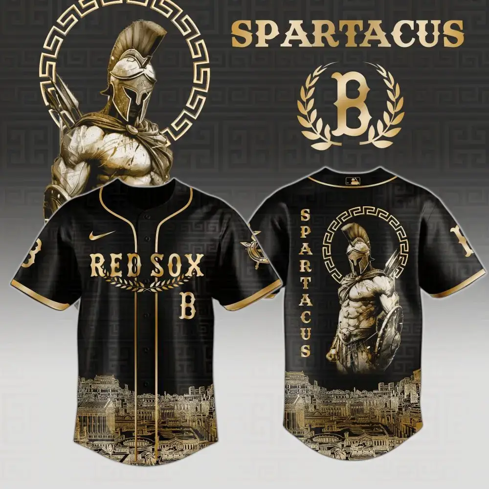 Limited Edition Spartacus Baseball Jersey - Unique Red Sox Gladiator Design Image