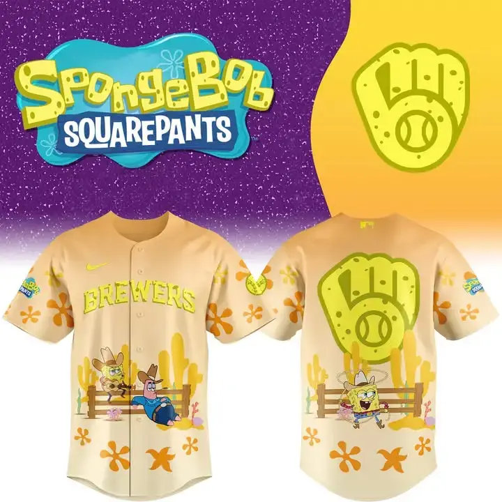 Limited Edition Spongebob Brewers Baseball Jersey - Vibrant Cartoon Design For Fans! Image