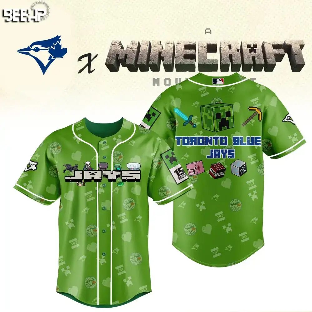 Limited Edition Toronto Blue Jays X Minecraft Green Jersey - Unisex Gamer Gear Image