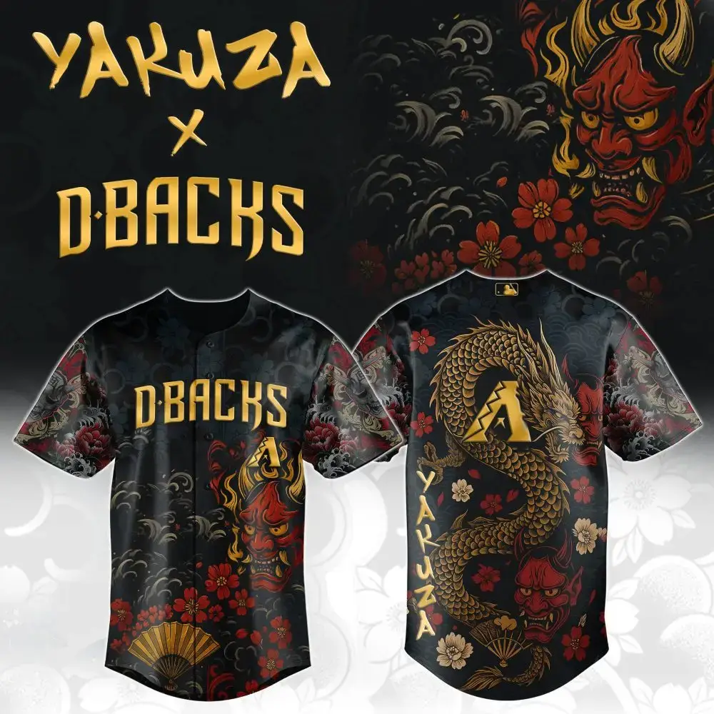 Limited Edition Yakuza X D-Backs Baseball Jersey – Bold Dragon & Oni Design Image