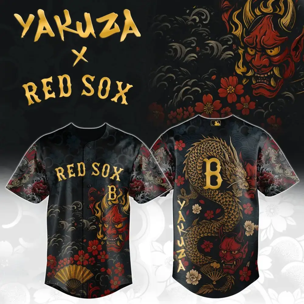 Limited Edition Yakuza X Red Sox Dragon & Oni Jersey - Bold Samurai Style Image