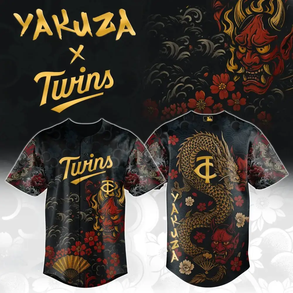 Limited Edition Yakuza X Twins Dragon & Oni Baseball Jersey - Bold Japanese Art Design Image