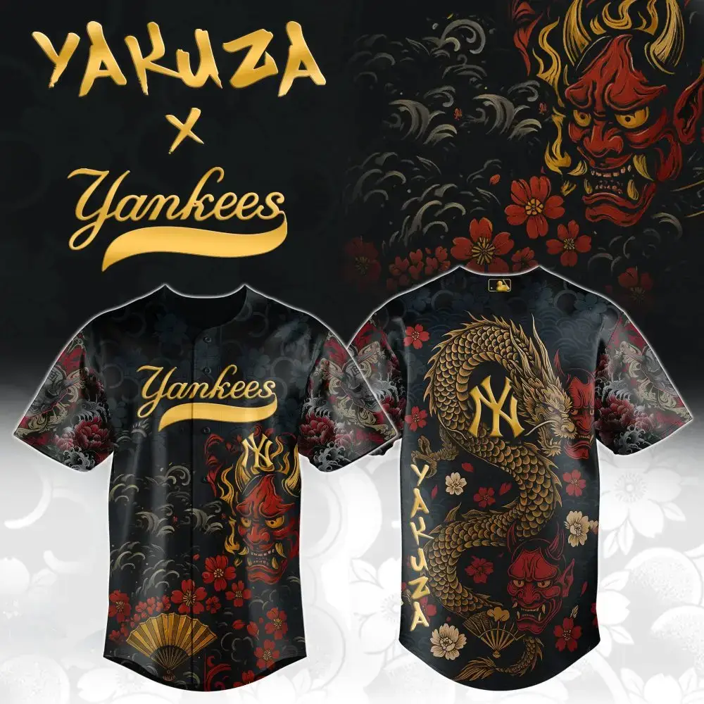 Limited Edition Yakuza X Yankees Dragon Jersey - Bold Streetwear Fashion Image