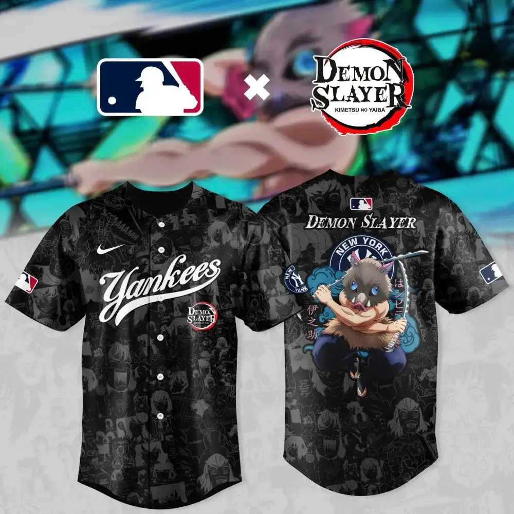 Limited Edition Yankees X Demon Slayer Baseball Jersey – Anime Fan Must-Have! Image
