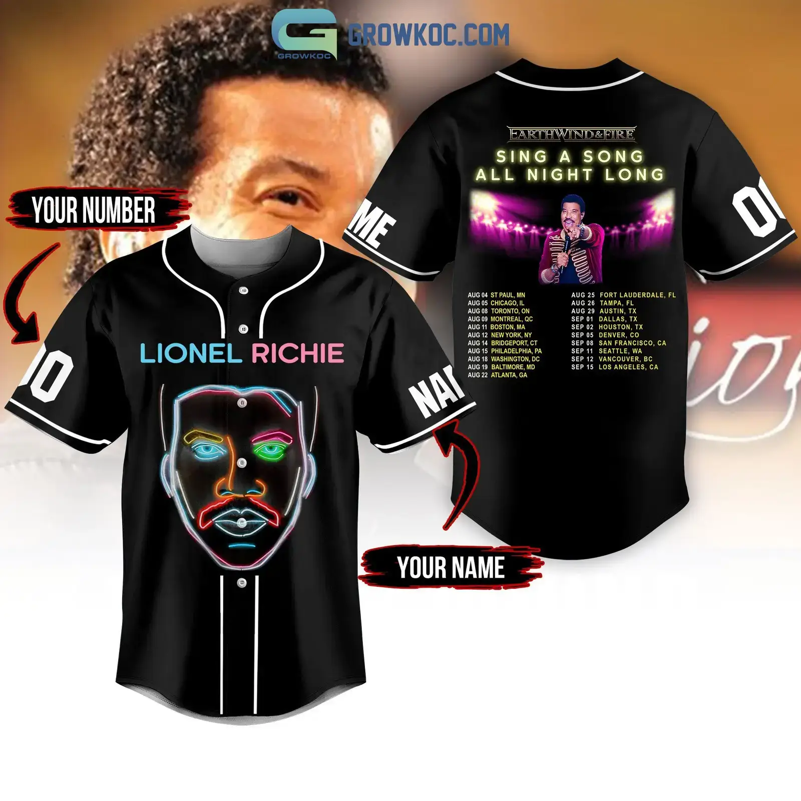 Lionel Richie Earthwind&Fire Sing A Song All Night Long Personalized Baseball Jersey Image