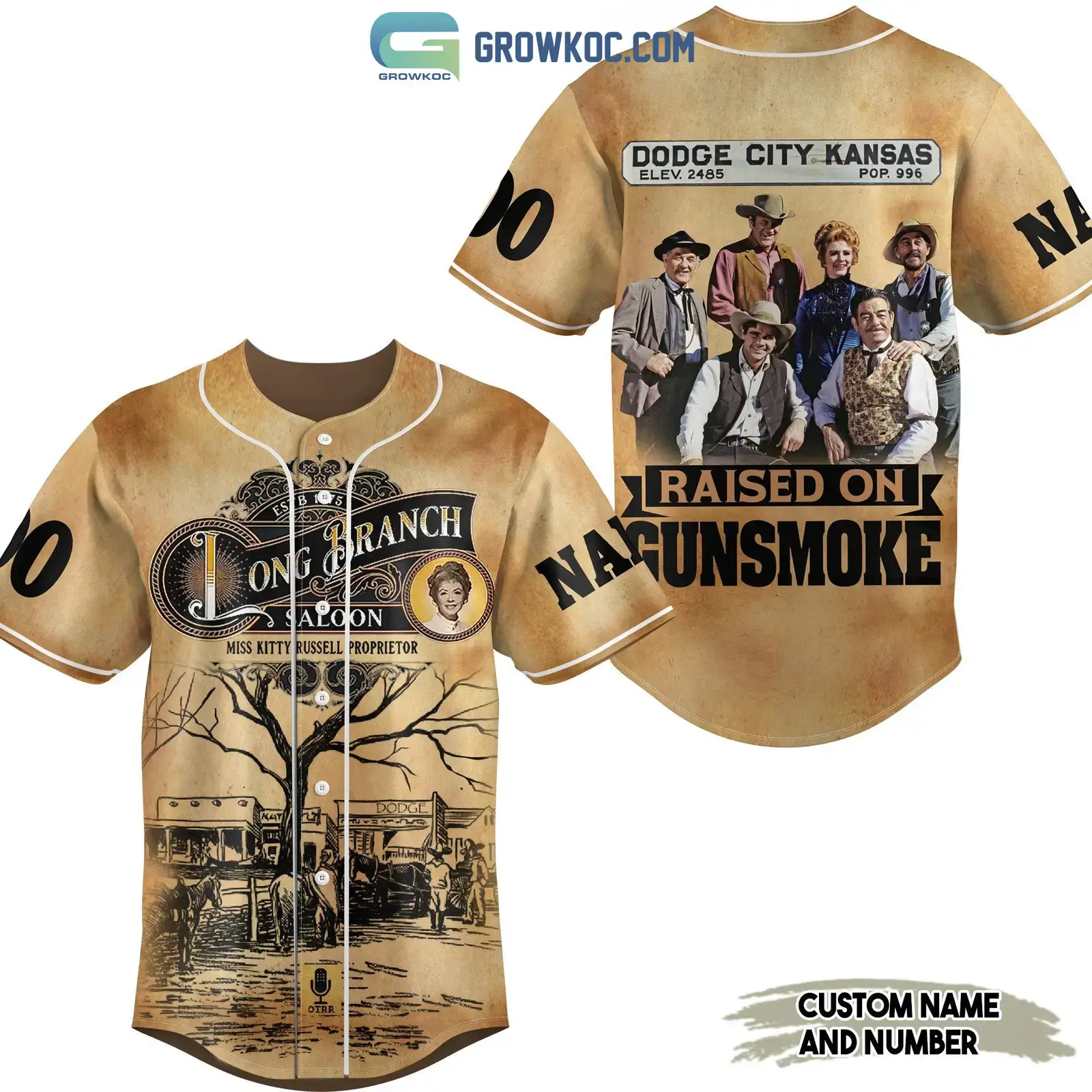 Long Branch Dodge City Kansas Raised On Gunsmoke Personalized Baseball Jersey Image