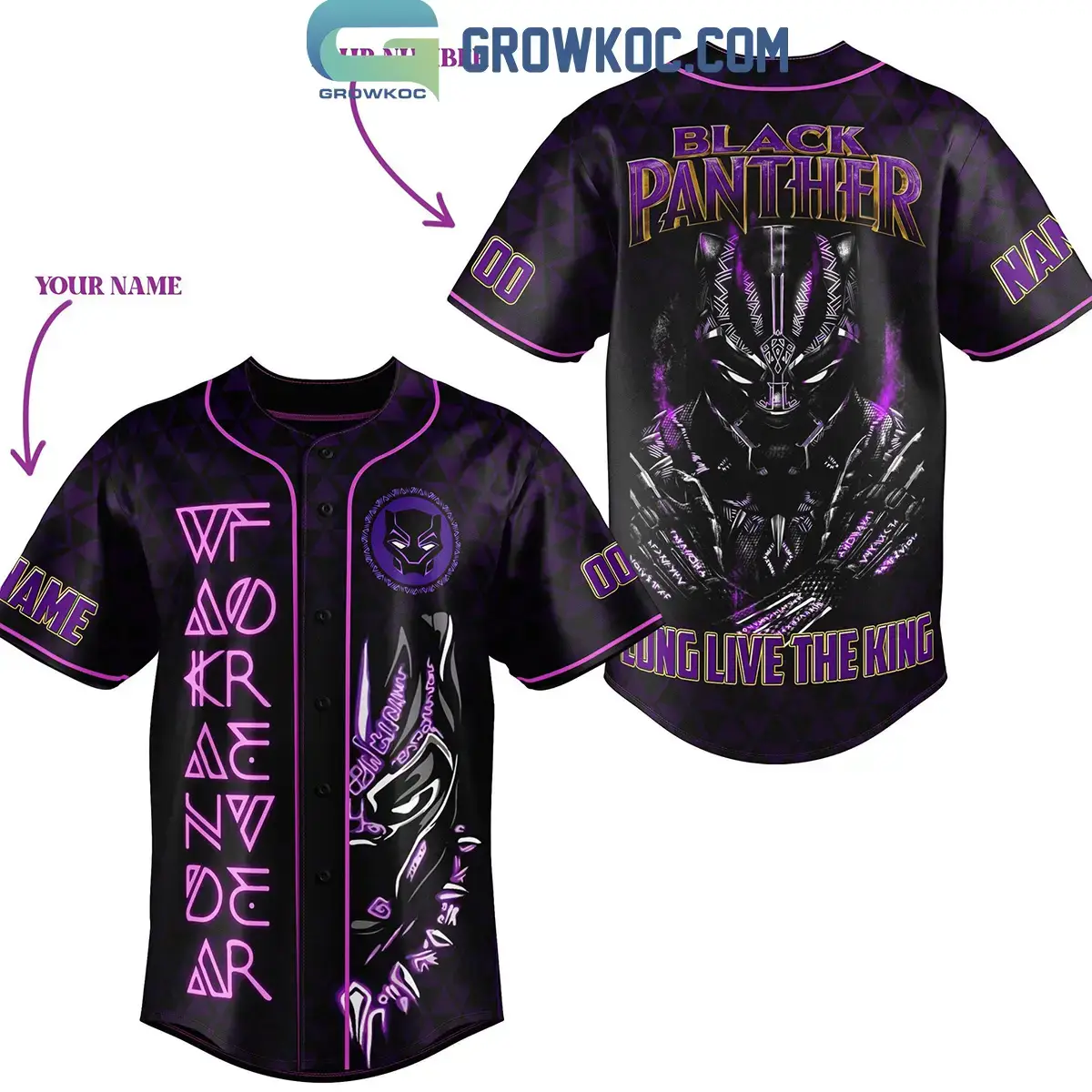 Long Live The King Black Panther Wakanda Forever Personalized Baseball Jersey Image