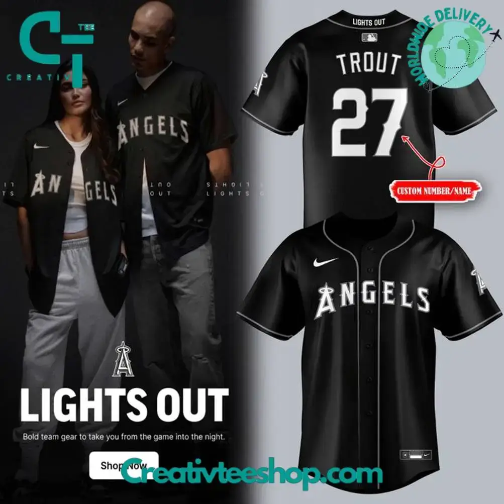 Los Angeles Angels Black Lights Out Custom Baseball Jersey Image