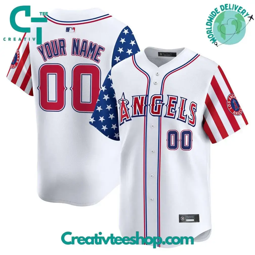 Los Angeles Angels Independence Day 2025 Personalized Baseball Jersey Image