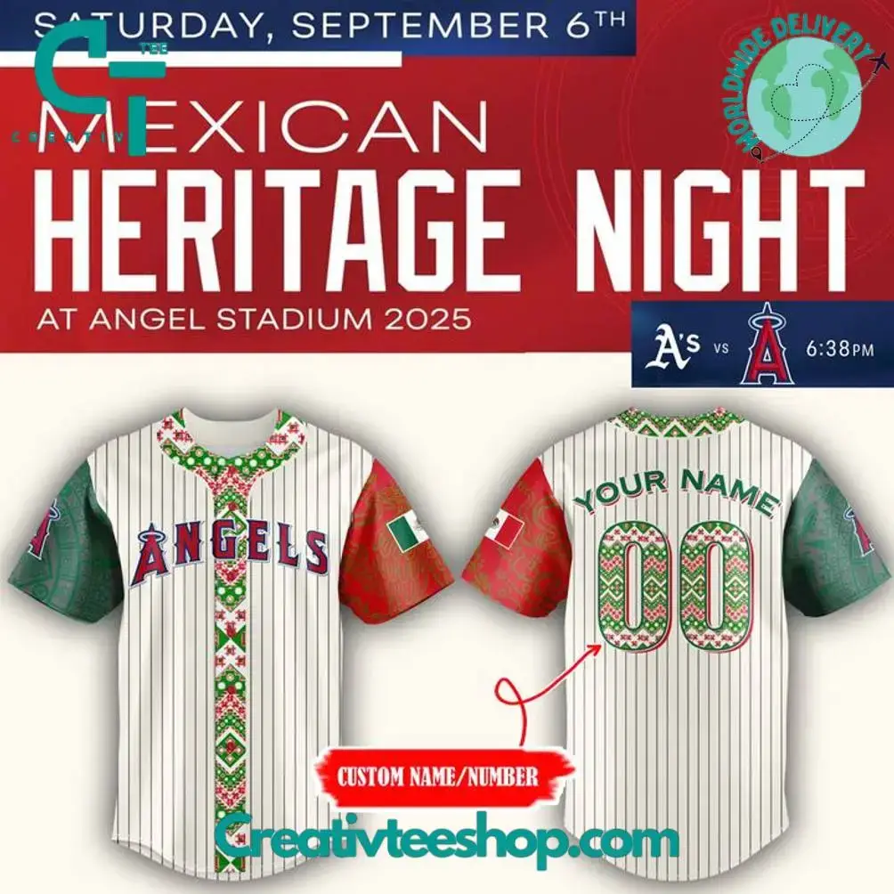 Los Angeles Angels Mexican Heritage Night 2025 Personalized Baseball Jersey Image