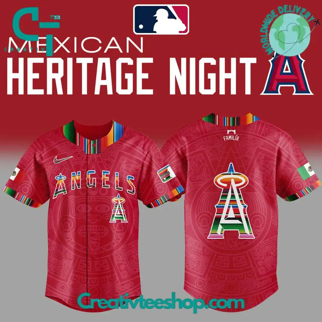 Los Angeles Angels Mexican Heritage Night Special Red Baseball Jersey Image