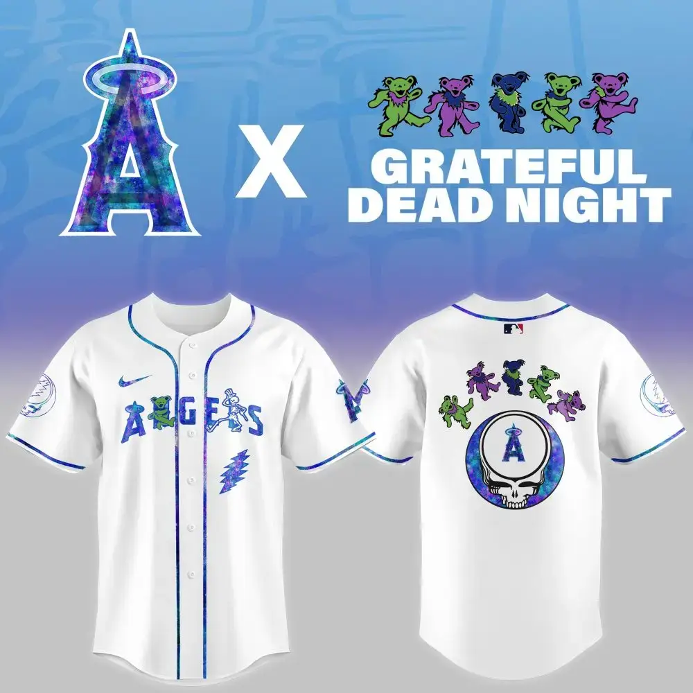 Los Angeles Angels Mlb X Grateful Dead Theme Night Game Custom Baseball Jersey Image