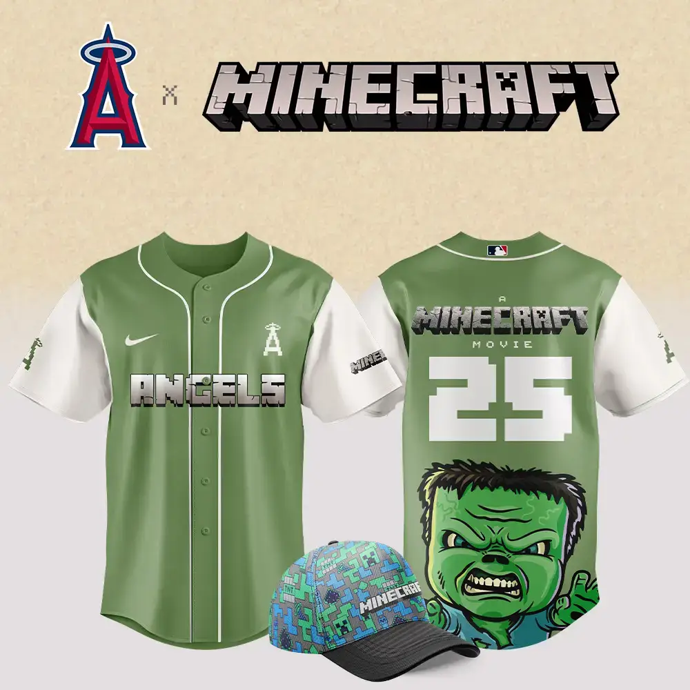 Los Angeles Angels Mlb X Minecraft Movie Custom Baseball Jersey Image