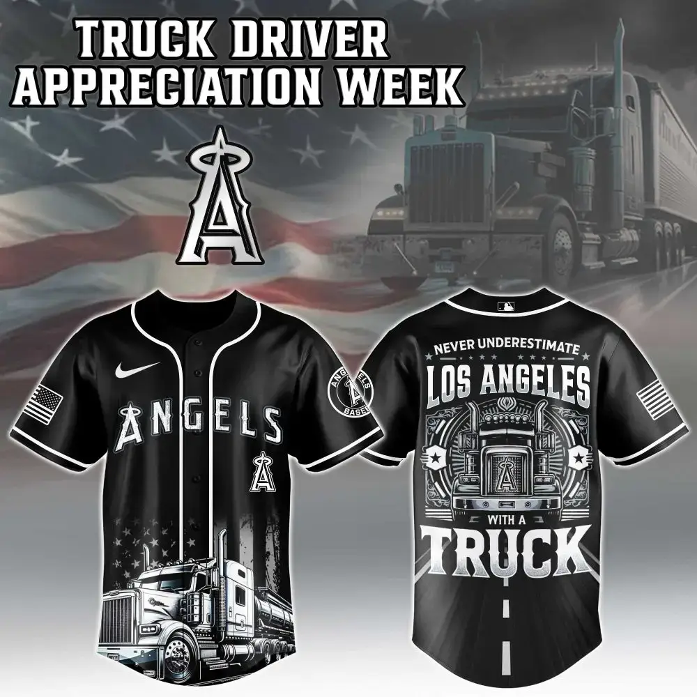 Los Angeles Angels Mlb X Nation Truck Driver Appreciation Week Limited Edition Custom Baseball Jersey Image