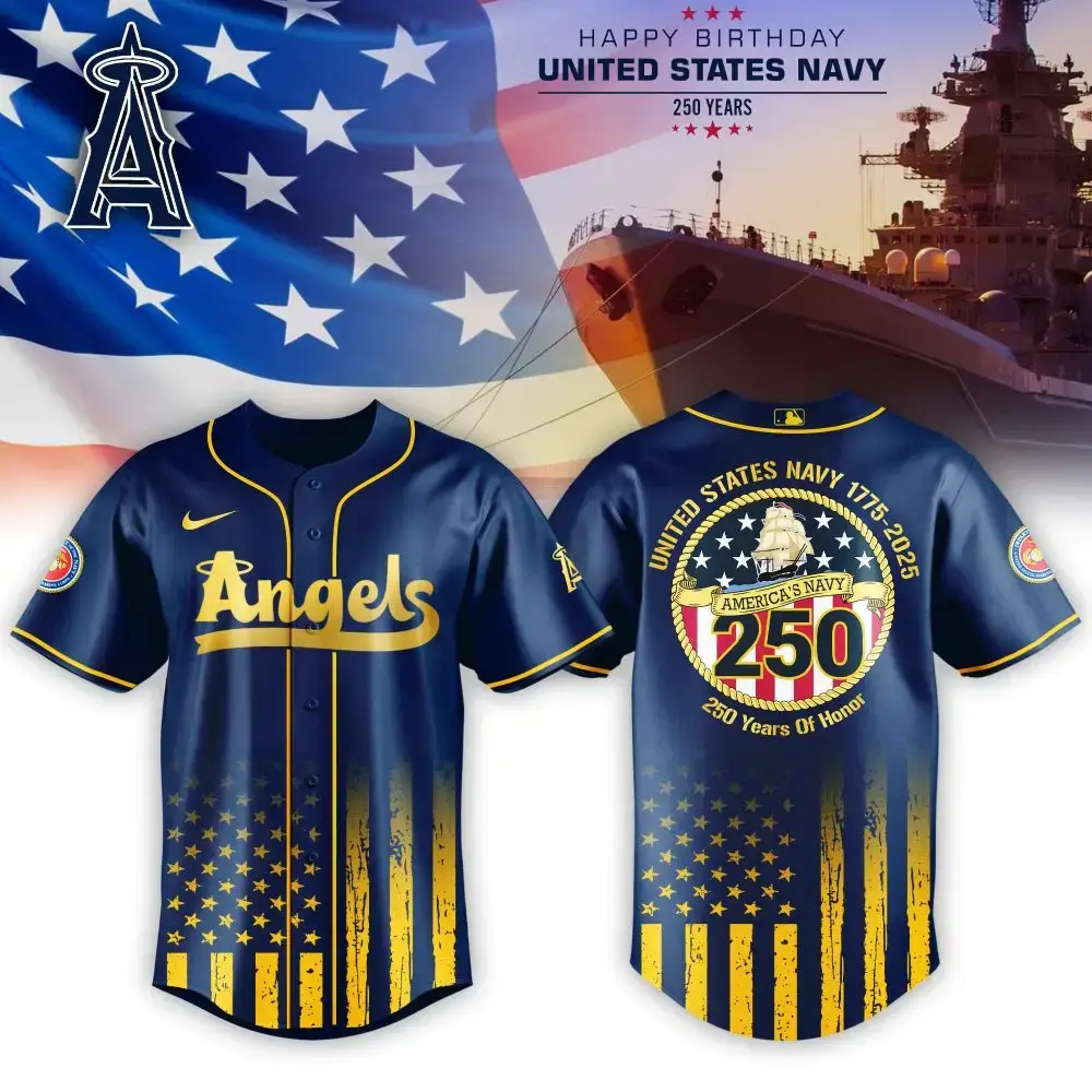 Los Angeles Angels Mlb X Usa Happy Birthday Usa Navy Custom Baseball Jersey Image