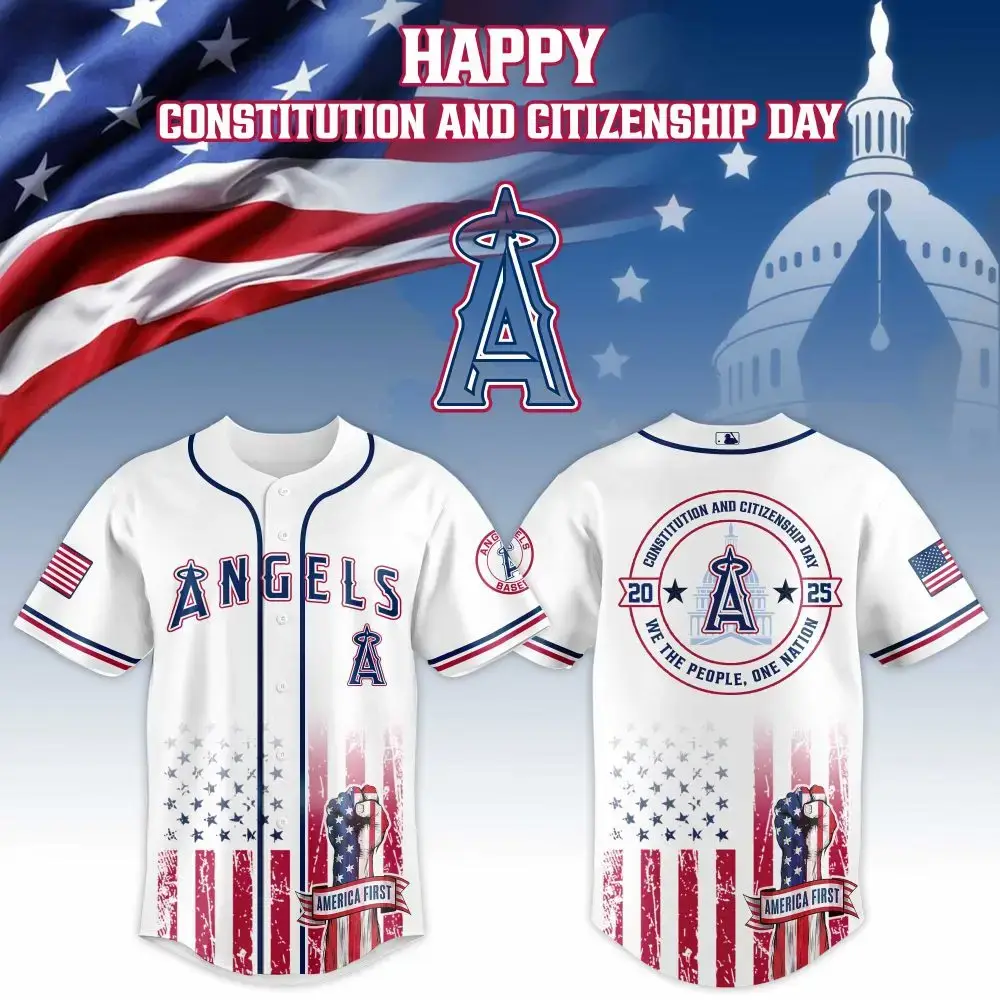 Los Angeles Angels Mlb X Usa Happy Constitution And Citizenship Day Custom Baseball Jersey Image