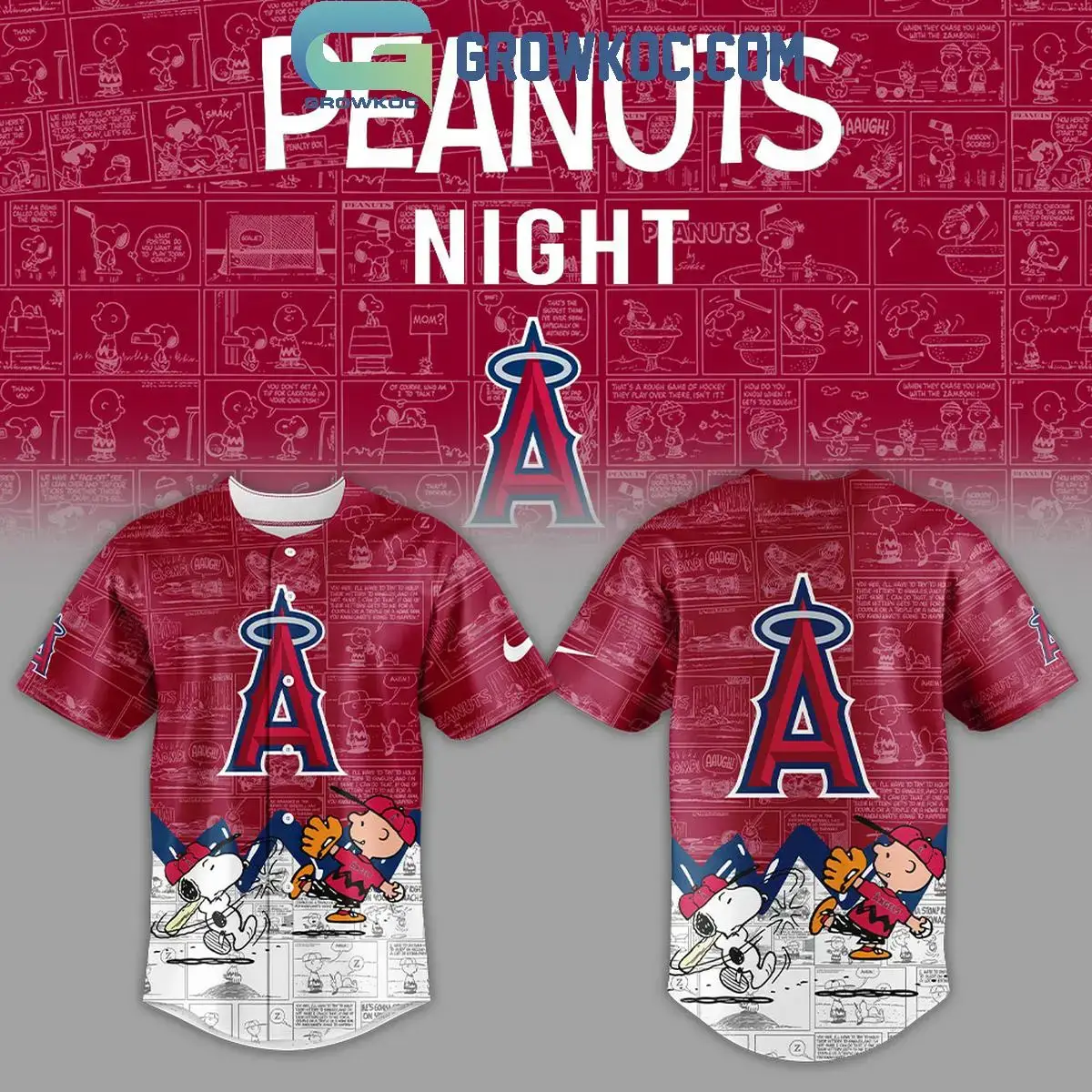 Los Angeles Angels Peanuts 75th Anniversary Baseball Jersey Image