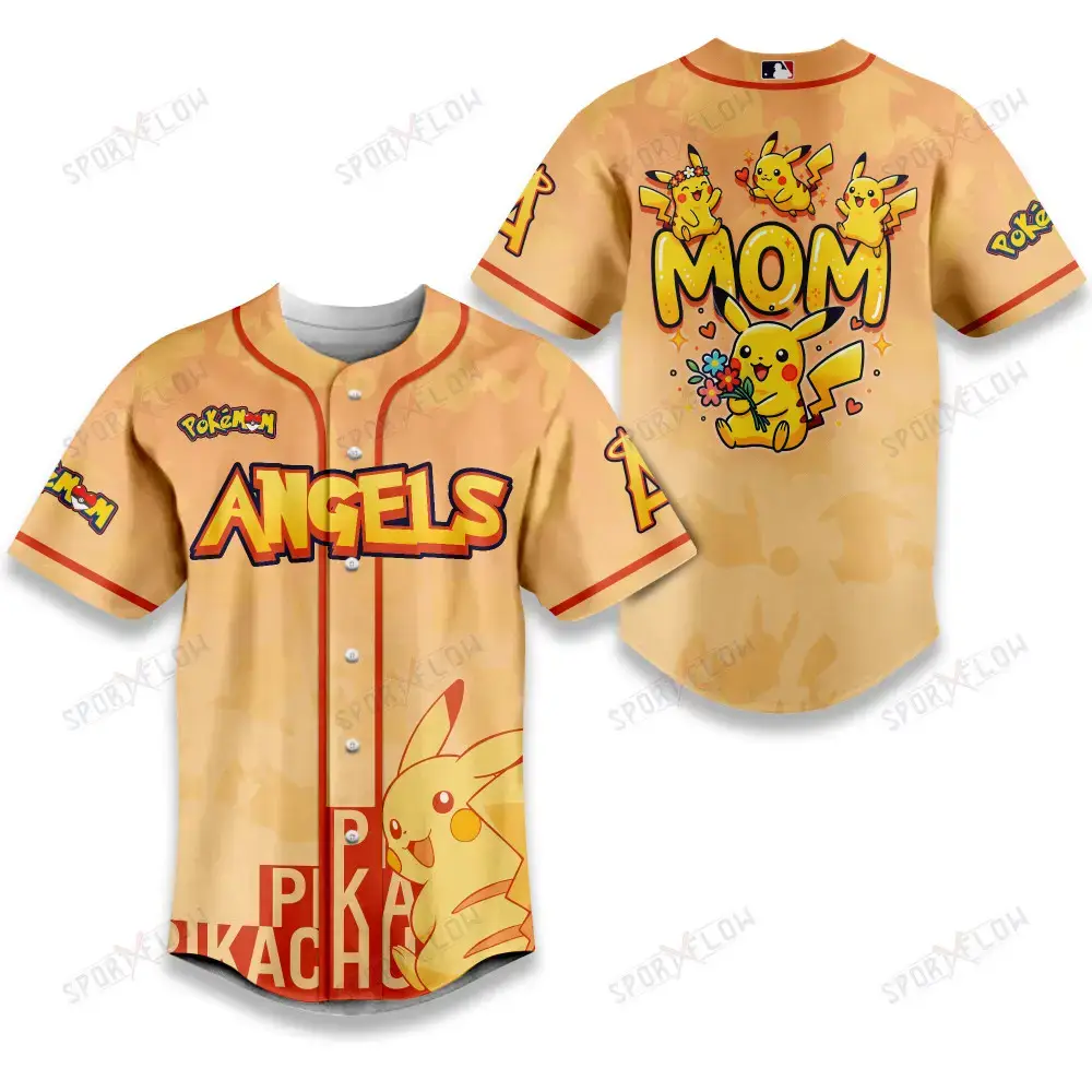 Los Angeles Angels Pikachu Mom Art Baseball Jersey Image