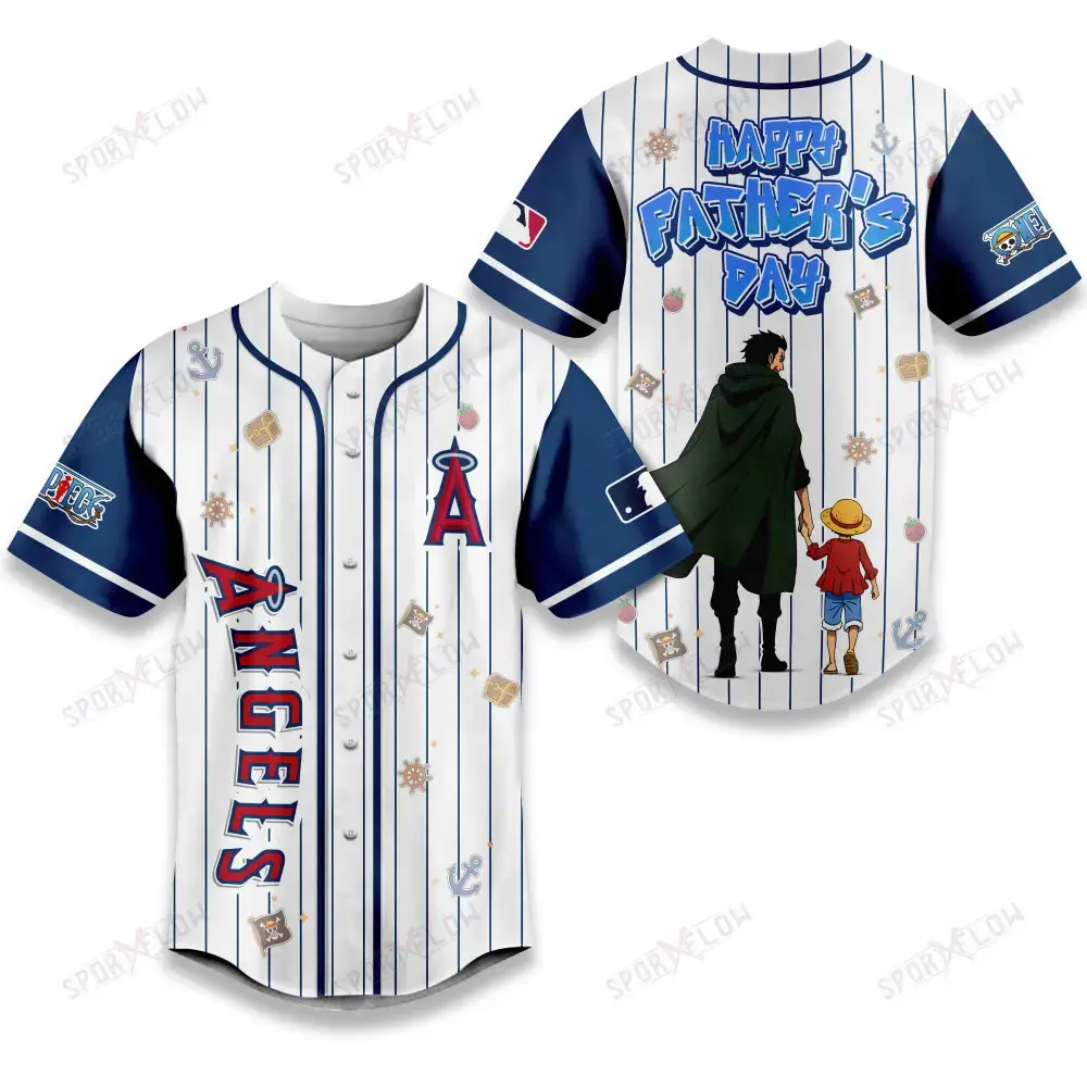 Los Angeles Angels X One Piece Dragon & Luffy Dad Baseball Jersey Image