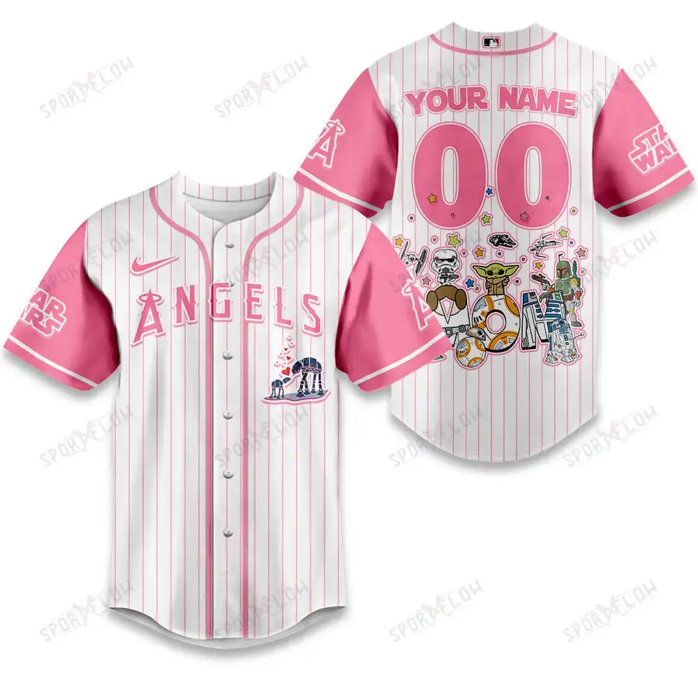 Los Angeles Angels X Star Wars Galaxy'S Best Mom Custom Baseball Jersey Image