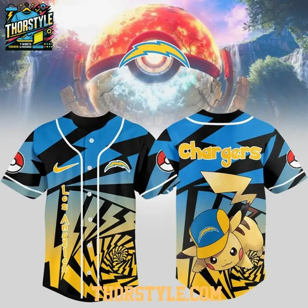 Los Angeles Chargers 2025 Pokemon Trainers Pikachu Fight Baseball Jersey Image