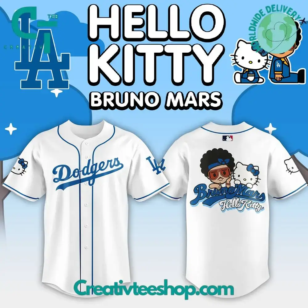 Los Angeles Dodgers 2024 Bruno Mars X Hello Kitty Collab Jersey Image