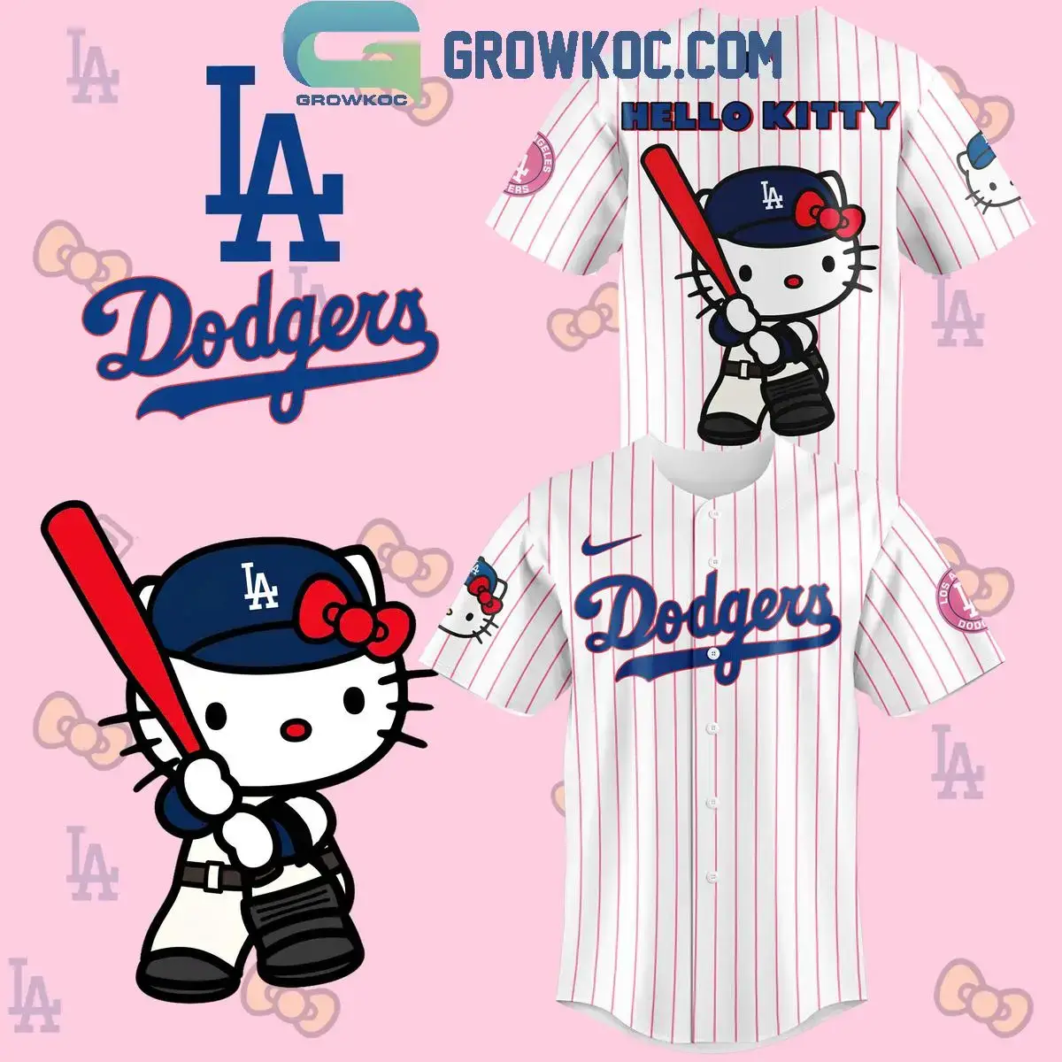 Los Angeles Dodgers 2024 Hello Kitty 50th Anniversary Personalized Baseball Jersey Image