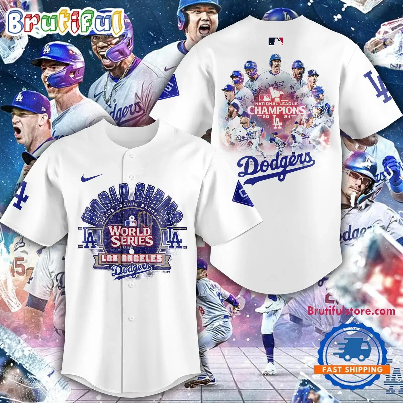 Los Angeles Dodgers 2024 National League Champions World Series Baseball Jersey Image