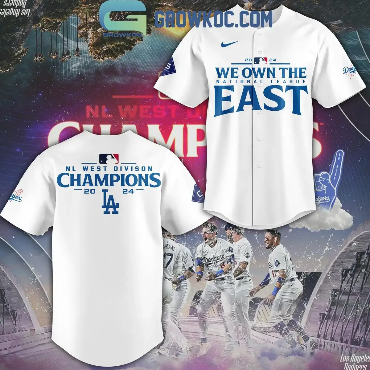 Los Angeles Dodgers 2024 NL West Champions Celebration Baseball Jersey Image